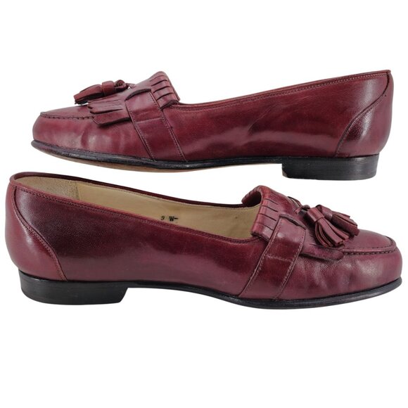 Vintage Bragano Cole Haan Italy Burgundy Leather Dress Shoe Men 9 Tassel Loafers - Picture 9 of 12